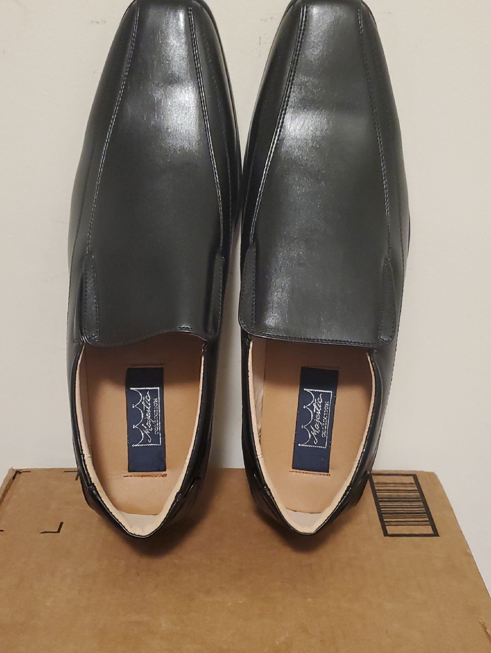 Classic Black Leather Slip-On Dress Shoes - Men's, Magestic Collection, Size 13.